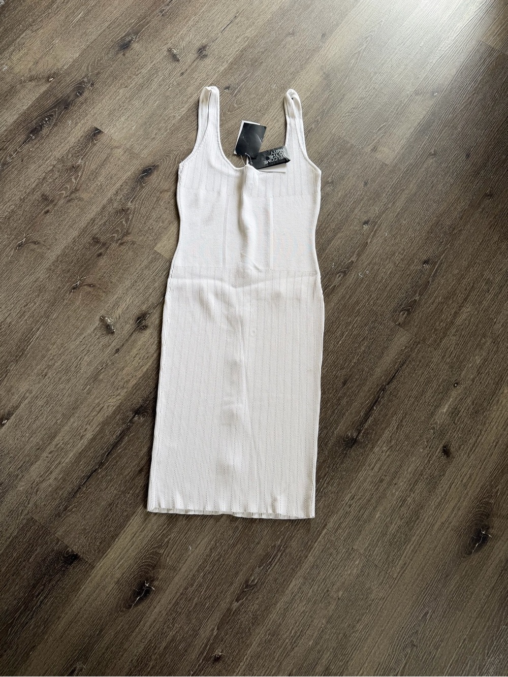 Retrofete White Ribbed Button-Front Midi Dress - Picture 9 of 10